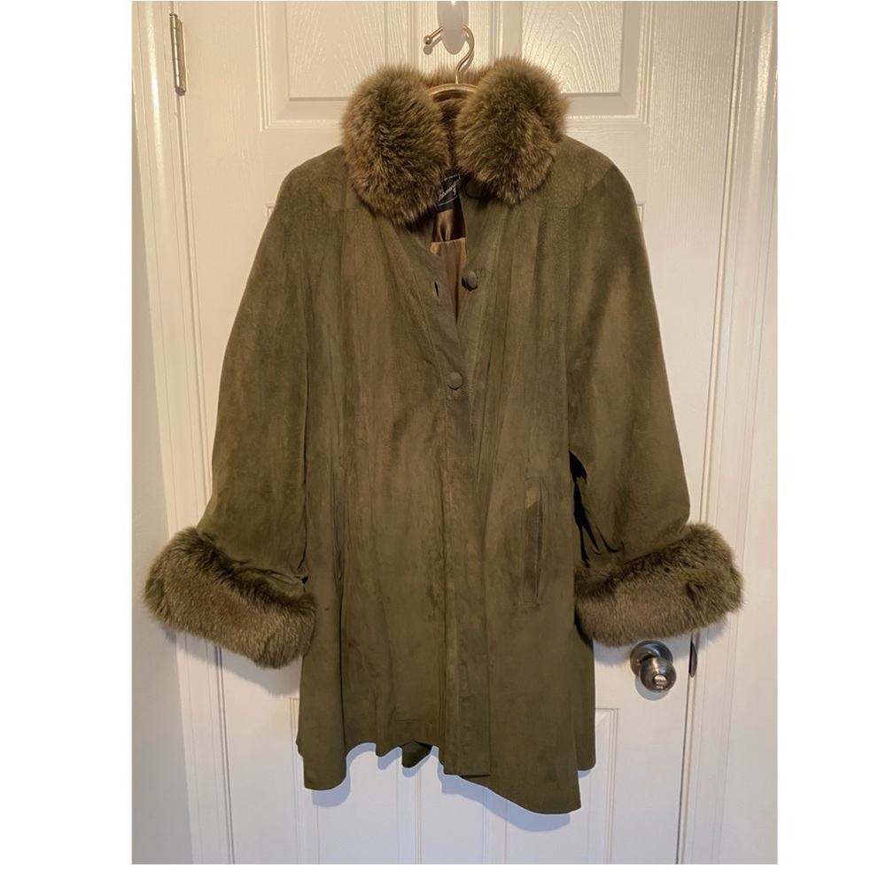 REAL fur olive green coat